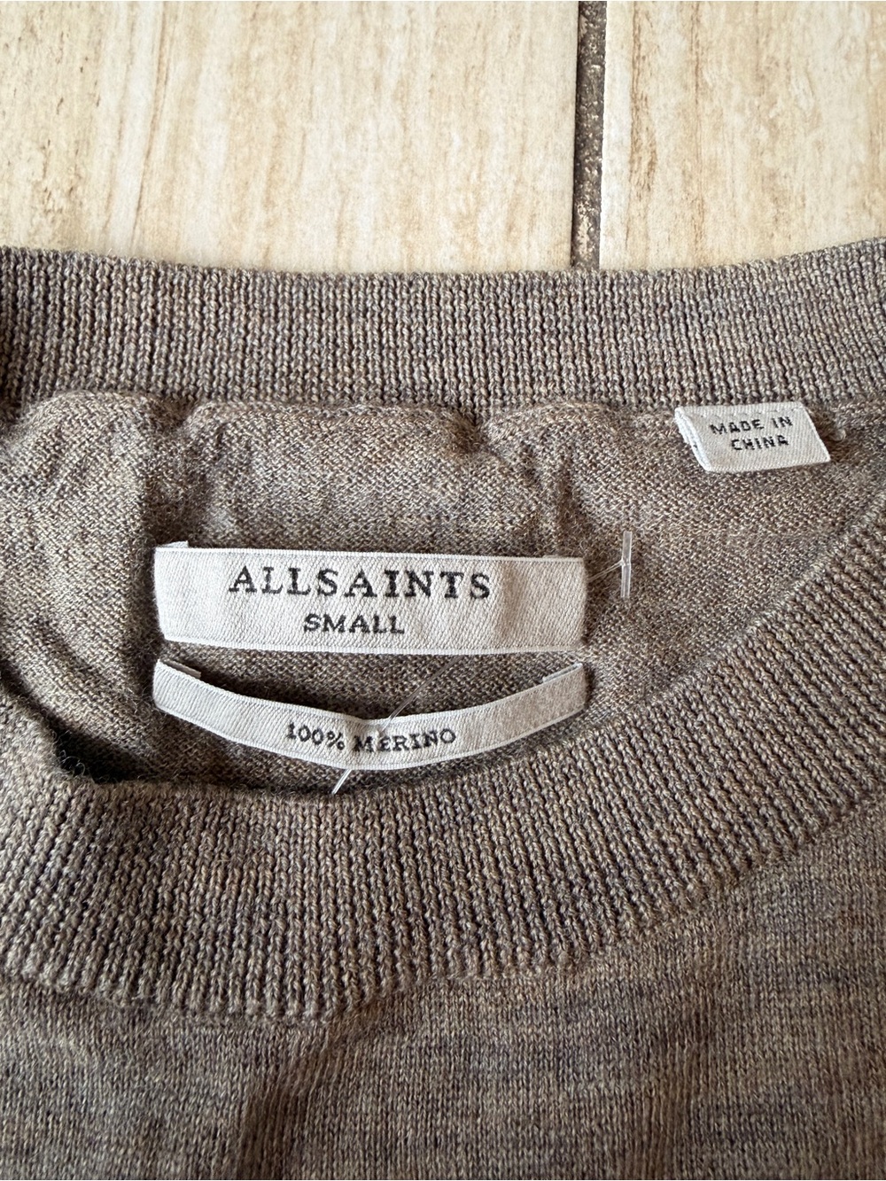 AllSaints Olive Cold-Shoulder Knit 100% Merino Tee